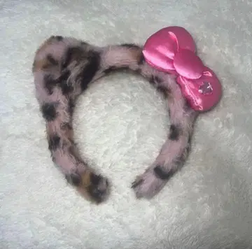 USJ 레오파드 무늬 머리띠 핑크 리본