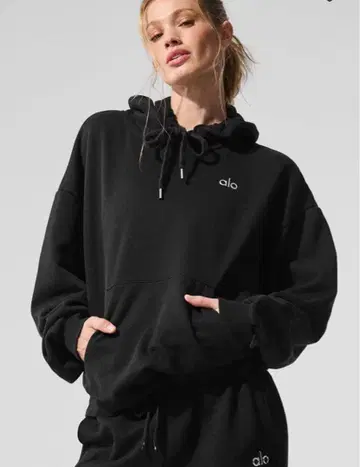 alo 블랙 후드 부착 후드티 S 사이즈