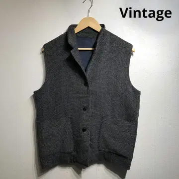 그레이 울 혼방 노카라 베스트 새상품급 포멀 포켓 부착