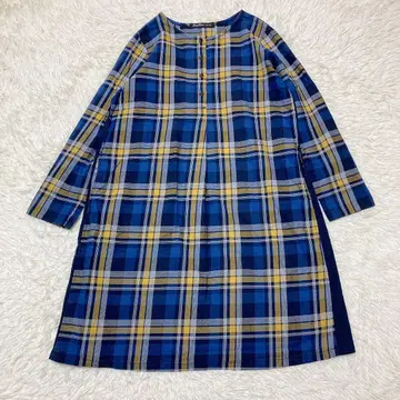 써니클라우드 LT 사이즈 경쾌한 파란 체크 덧옷 원피스
