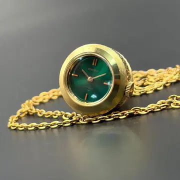레어 SEIKO / 세이코 수동 와인딩 펜던트 워치 골드 x 그린