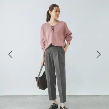 글로벌 워크 우츠쿠 실루엣 테이퍼드 팬츠 그레이 M