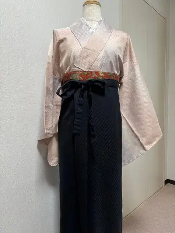 사선 스트라이프 원단 네이비 컬러 수자 하카마 핸드메이드