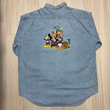 디즈니 캐릭터 자수 데님 셔츠 미키 미니 구피