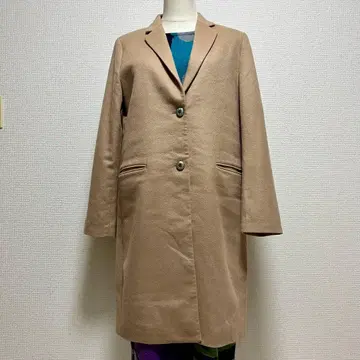 유니클로 캐시미어 혼방 울 베이지 롱 코트 보헤미안 유리 버튼