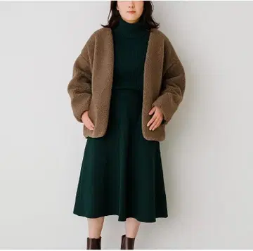 미라 오웬 플레어 니트 스커트 그린 무지 허리밴딩 깔끔한