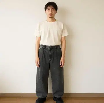 모노마트 와이드 블랙 데님 팬츠 원워시 코튼 y2k M