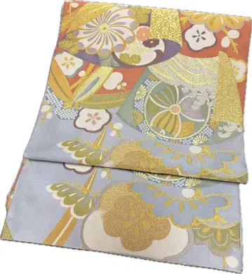 후쿠로 오비 꽃무늬 파란색 오렌지 컬러