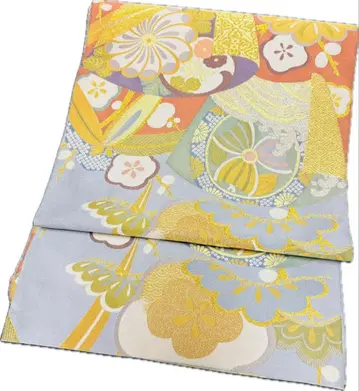 후쿠로 오비 꽃무늬 파란색 오렌지 컬러