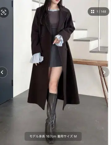 울 체스터 코트 S 사이즈 다크 브라운