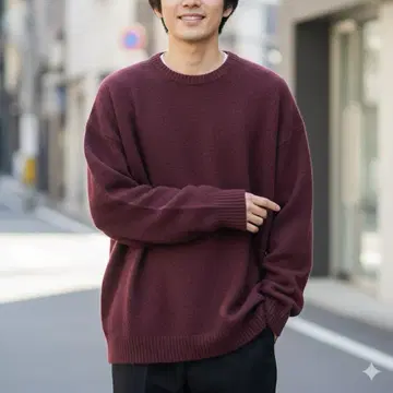 아들러 극상 퍼지 니트 빅 루즈 스웨터 레드 무지 남성용 둥근넥