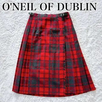 오닐 오브 더블린 체크 플리츠 스커트 울 빨간색 롱 스커트