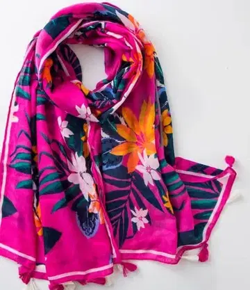 스톨 꽃무늬 비비드 핑크 대형 얇은 소재 태슬 포함