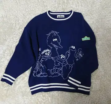 세서미 스트릿 자수 니트 스웨터 M 네이비 엘모 애비