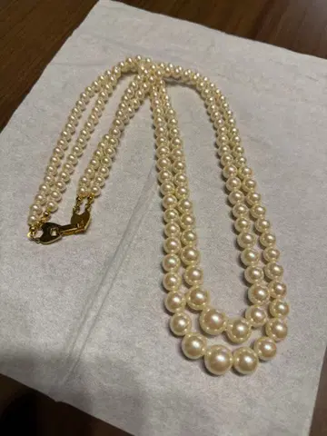 크림색 합성 진주 롱 목걸이