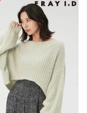 FRAY I.D 니트 스웨터 크롭 기장 벌룬 소매 모레야 혼방