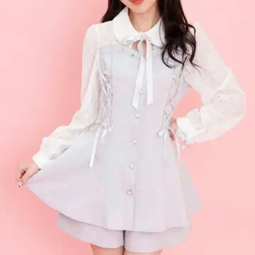 시크릿 허니 뷔스티에 절개 긴팔 셋업 그레이