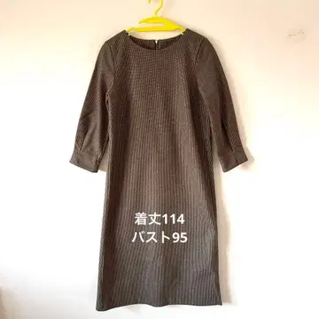 그레이 7부 소매 원피스 체크 무늬