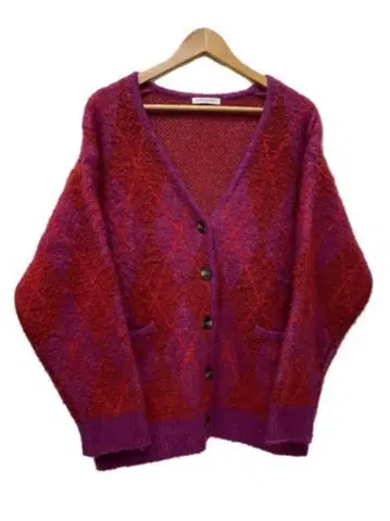 FREAK'S STORE 아가일 샤기 니트 가디건 빨간색