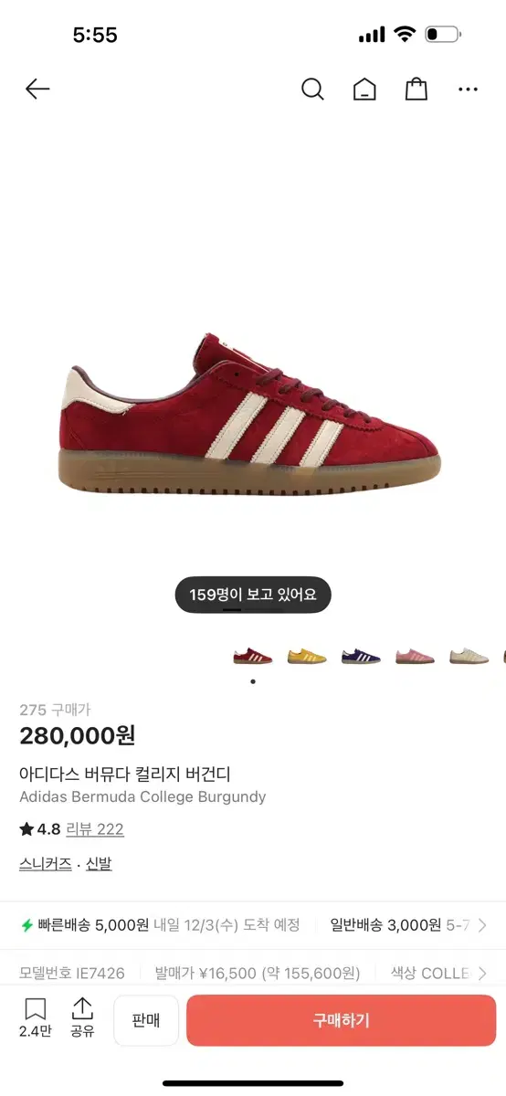 Adidas Bermuda Burgundy 275mm