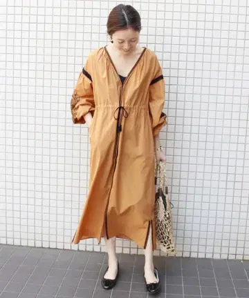 슬로브 이에나 자수 원피스 롱 긴팔 오렌지 코튼 프리