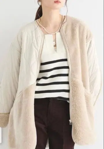 아메리칸 홀릭 퀼팅 자켓 아이보리