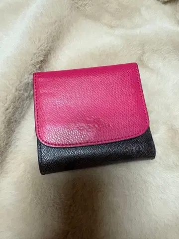 가죽 3단 폴더형 지갑 핑크/블랙