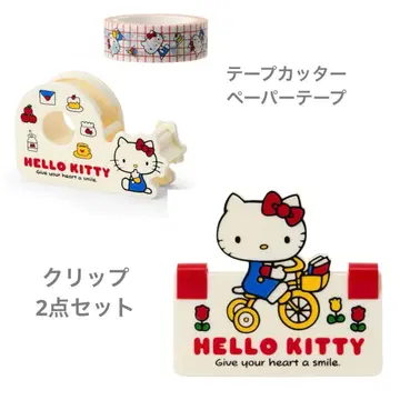 [ 새상품 ] Sanrio 테이프 커터 & 페이퍼 테이프 클립 키티 2점