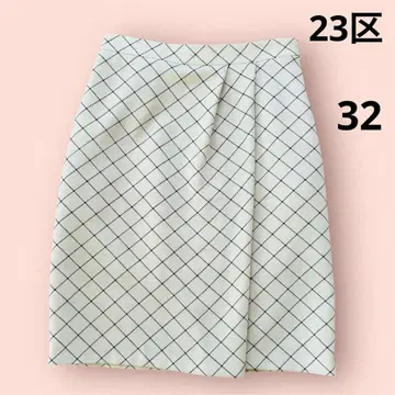 23구 타이트 스커트 화이트 네이비 체크 오피스 캐주얼 32 새상품급