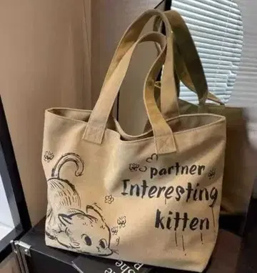 고양이 무늬 캐주얼 토트백 대용량 여성용