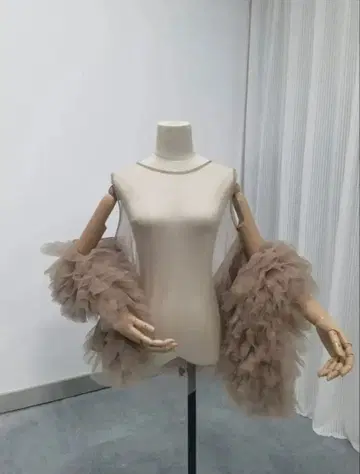 웨딩 베이지 프릴 암커버 브라이덜 케이프