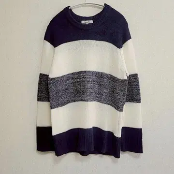 크리에이션큐브 니트 스웨터 보더 상의 M 화이트 네이비