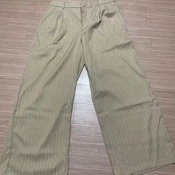 스트라이프 와이드 팬츠 옅은 그린