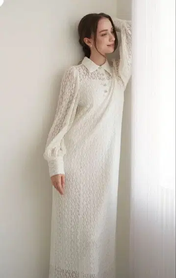 Acka. 셔츠 디테일 레이스 원피스