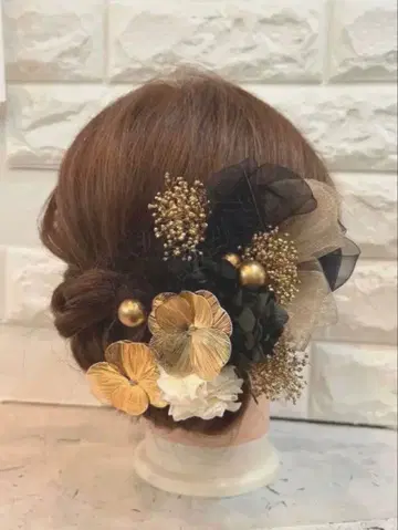 성인식 블랙 골드 꽃 장식 덤 포함