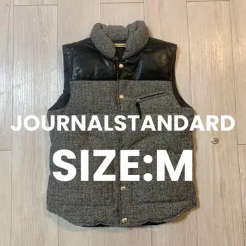 [ 저널 스탠다드 ] 미사용급 레더 트위드 다운 베스트 M 소가죽