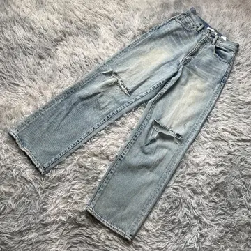 MOUSSY 데미지 스트레이트 데님 24 라이트 블루 빈티지 가공