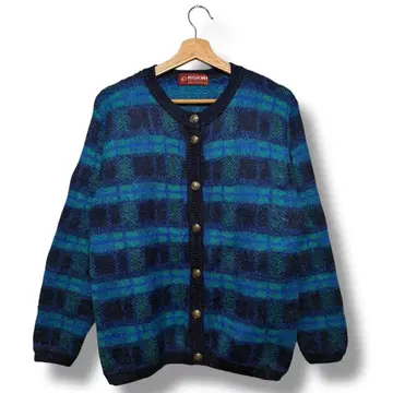 영국제 PITLOCHRY 가디건 체크 무늬 울 니트 골드 버튼 구제 의류