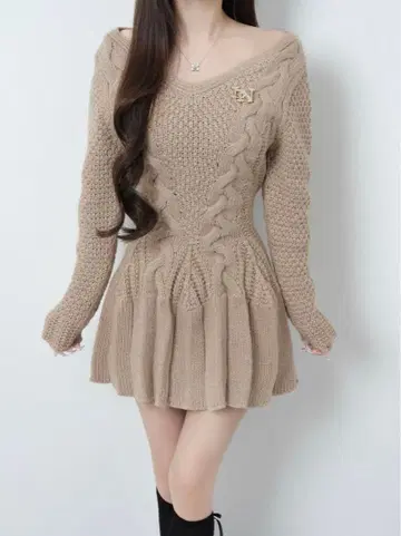 Lumignon Cable knit ribbon flare dress