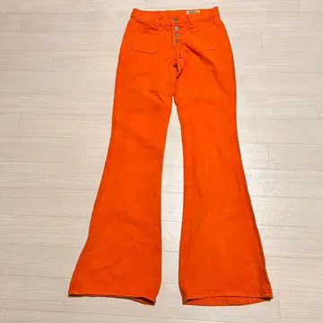 BOBSON 컬러 데님 플레어 팬츠 오렌지 버튼 플라이 빈티지