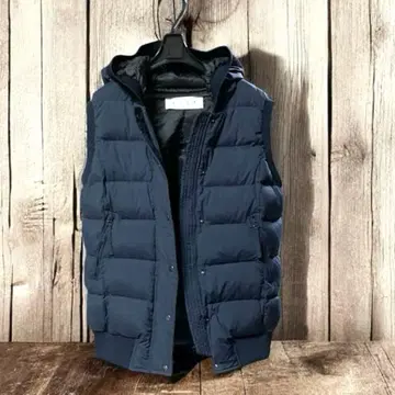 PLST 후드 부착 다운 베스트 네이비