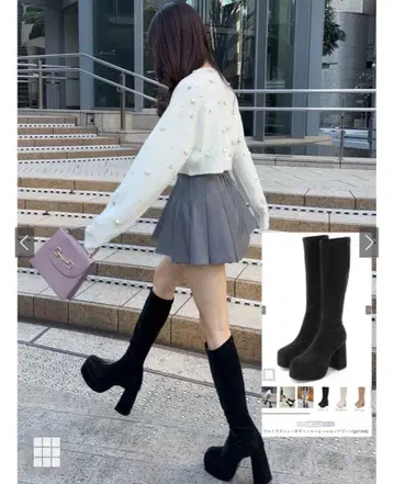 GRL 울트라 스트레치 청키힐 롱 부츠