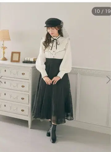 Areeam 아이냥 오간자 플레어 스커트 아림 체크 무늬