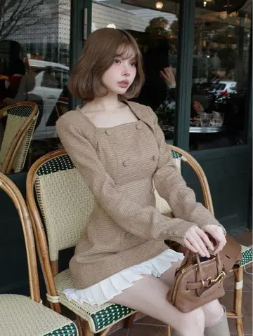 다리치 플리츠 도킹 트위드 미니 원피스