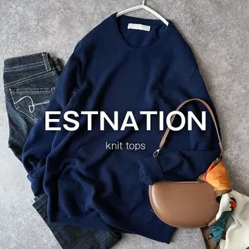 에스트네이션 울 100% 니트 스웨터 하이 게이지 네이비 J1