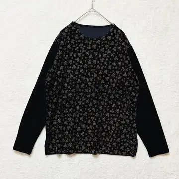 벨로아 꽃무늬 티셔츠 손세탁 긴팔 절개 블랙 풀오버 벨벳
