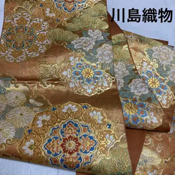후쿠로 오비 카와시마 직물 낙관 있음 화문 국화 금당직 육통 순수 실크