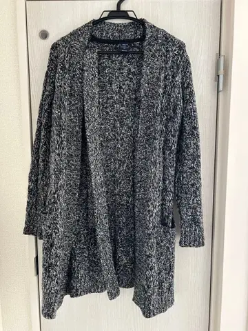 케이블 니트 롱 가디건 블랙 화이트 믹스