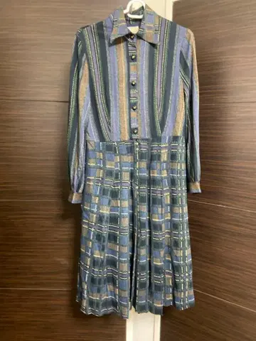 hanasaki 스트라이프 체크 원피스 1960년대 쇼와,