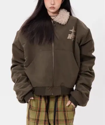 올리브색 봄버 자켓 y2k